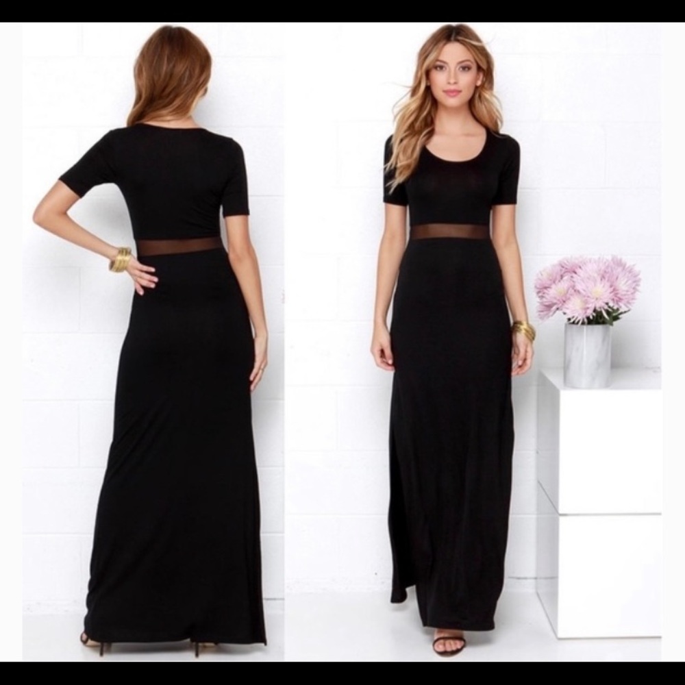Lulus Black Maxi Dress with Mesh Detail. Size Small